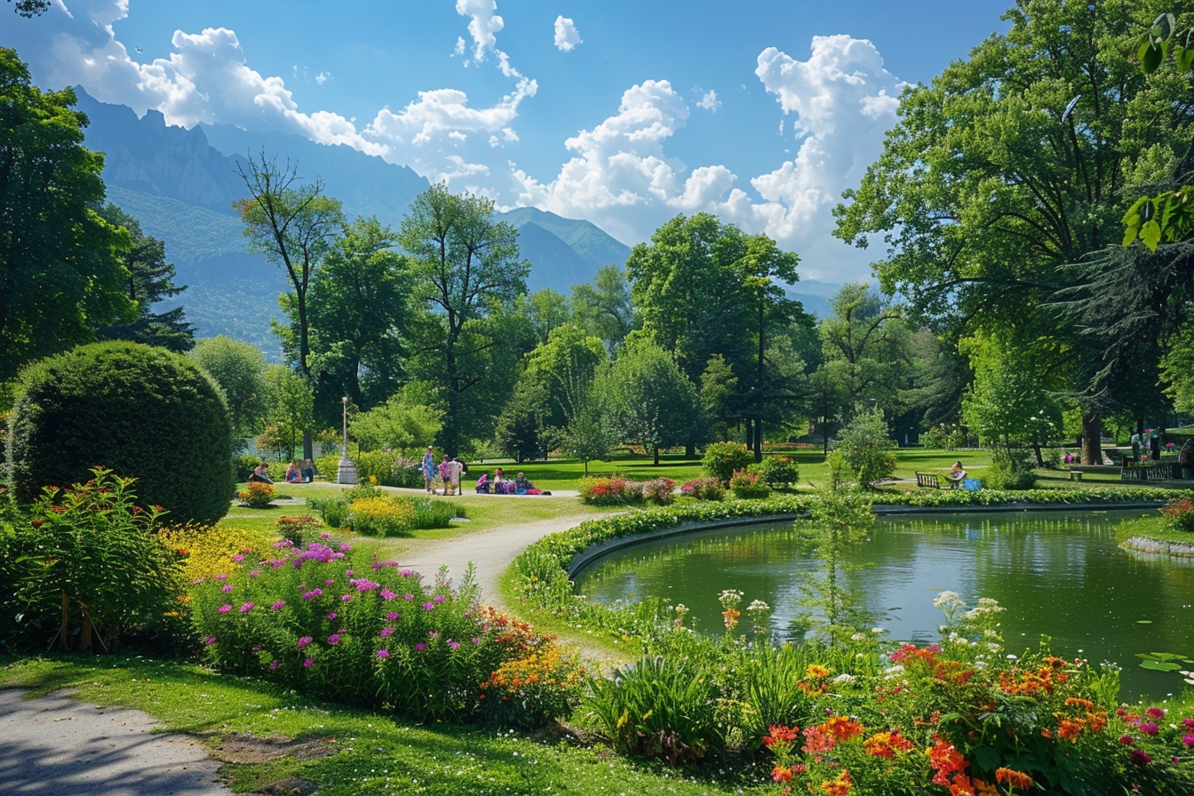 Vue panoramique d'un parc luxuriant à Grenoble, illustrant les magnifiques espaces verts de la ville